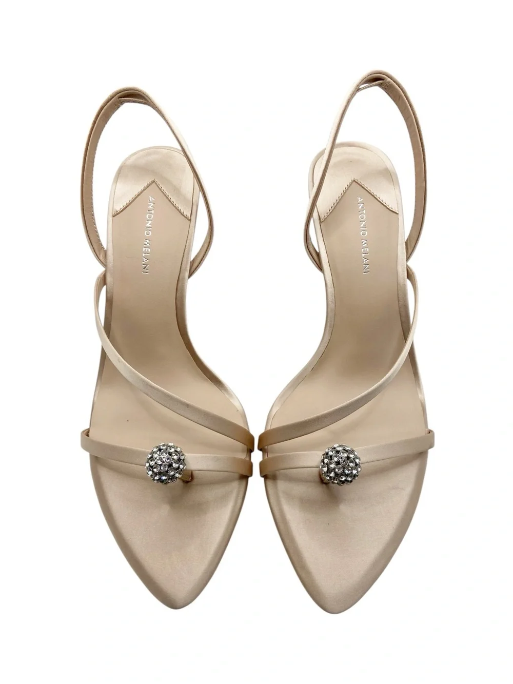Antonio Melani Ames Two Satin Jeweled Thong Dusk Sand Heels Size 8.5 NWOB